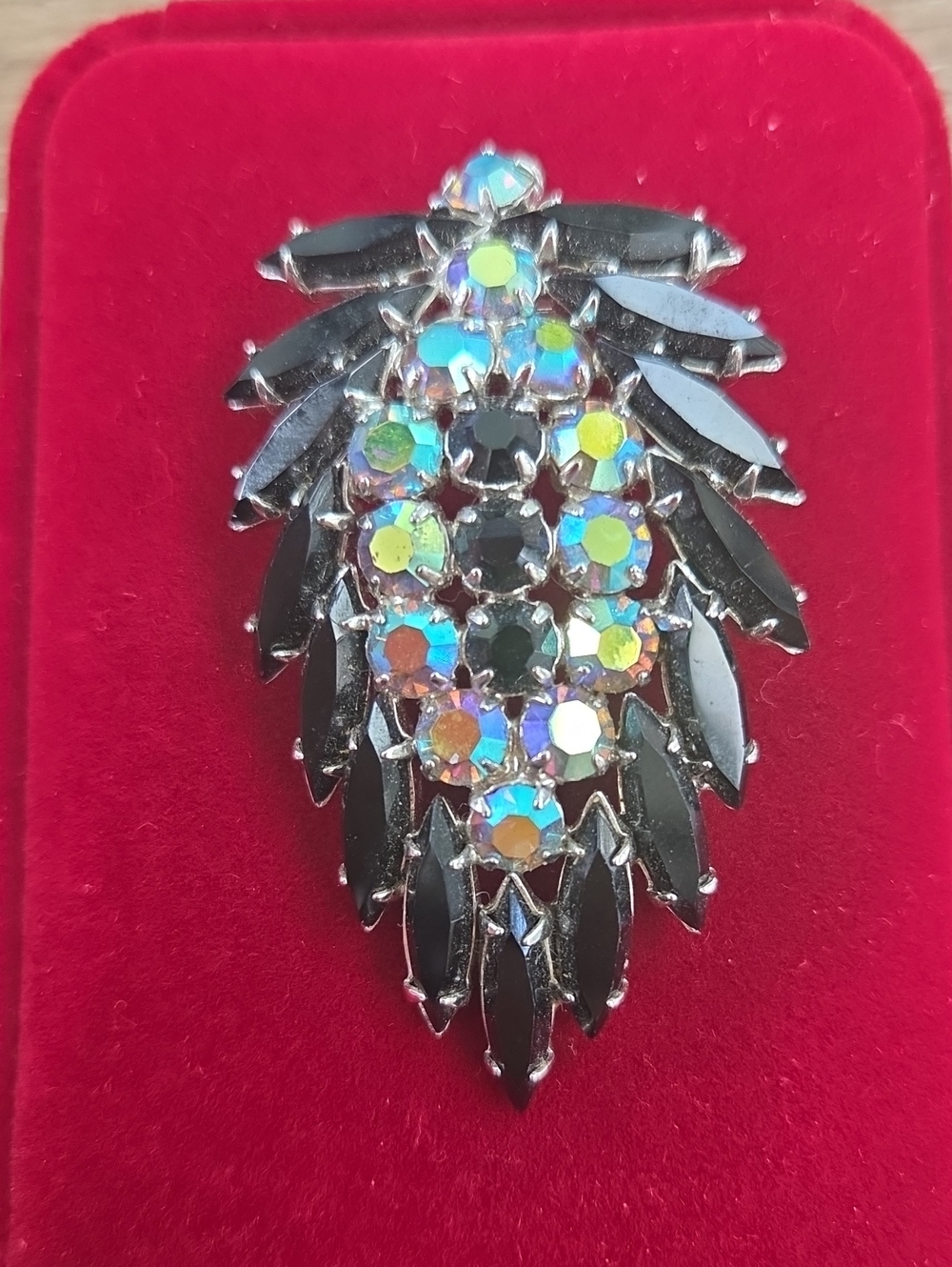 1960's Black And AB Rhinestones Statement Brooch